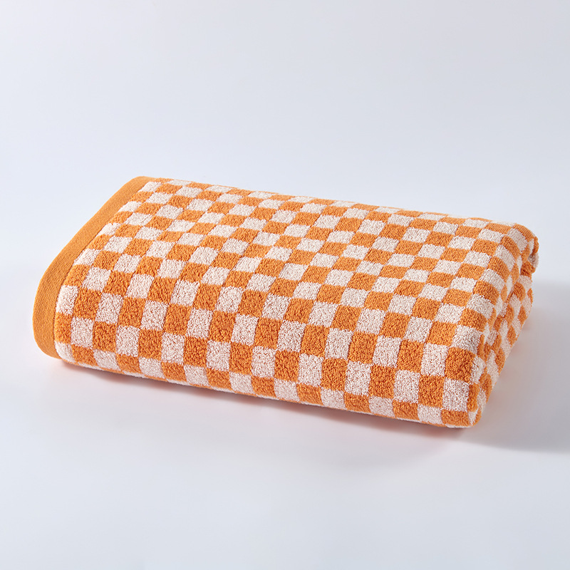 2 Stuks Dambord Handdoek Set Volwassen Katoen Verdikte Badhanddoek Badkamer Grote Handdoek Absorberend Zacht 2 Stuks Gezicht Handdoek 34X74 70X140: XS / Oranje