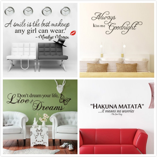 Kunst ord citat wallsticker blomster familie citater vægskilt hjem dekoration til soveværelse stue aftageligt vinyl tapet