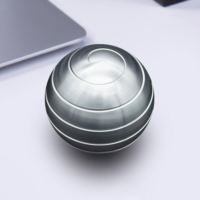 Desktop Decompression Rotating Spherical Gyroscope Anti Stress Desk Toys Adults Metal Gyro Optical Illusion Flowing Finger Toy: silver