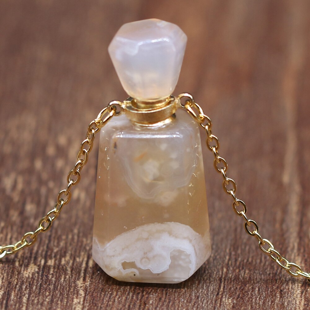 Collane di ametiste del pendente del diffusore dell'olio essenziale della collana della bottiglia di profumo della pietra preziosa naturale per il regalo all'ingrosso dei gioielli delle donne: Cherry Blossom Agate