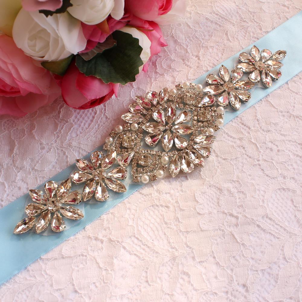 Brudekjole bælter, brude bælter, dame bælter, bryllup og vigtige lejligheder, rhinestone bælter, bryllup tilbehør: Lyseblå