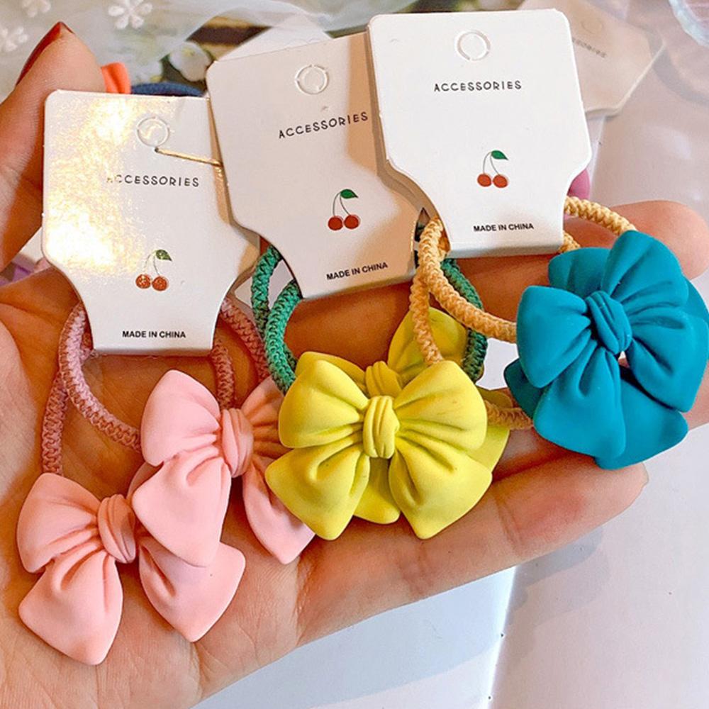 2Pcs Leuke Strik Elastische Haar Touw Snoep Kleur Meisjes Leuke Paardenstaart Houder Bow Hair Ties Kinderen Haar Gom Scrunchies