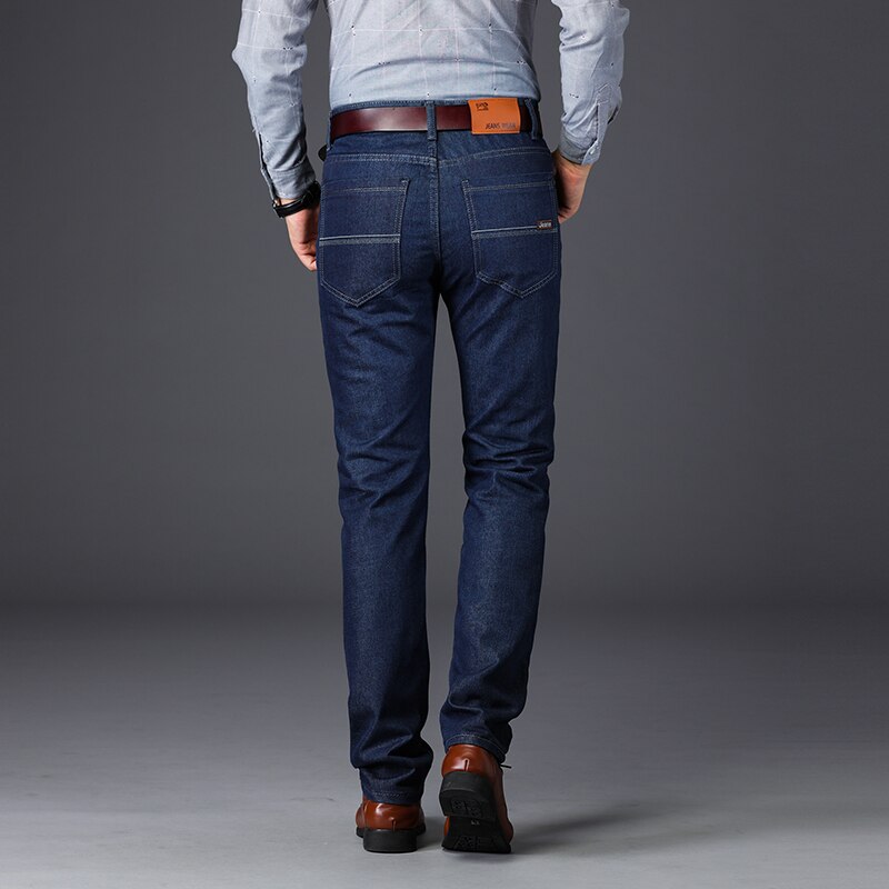 Heren winter warme plus fluwelen rechte jeans mannelijke klassieke dikke fleece denim broek plus grote maten broeken