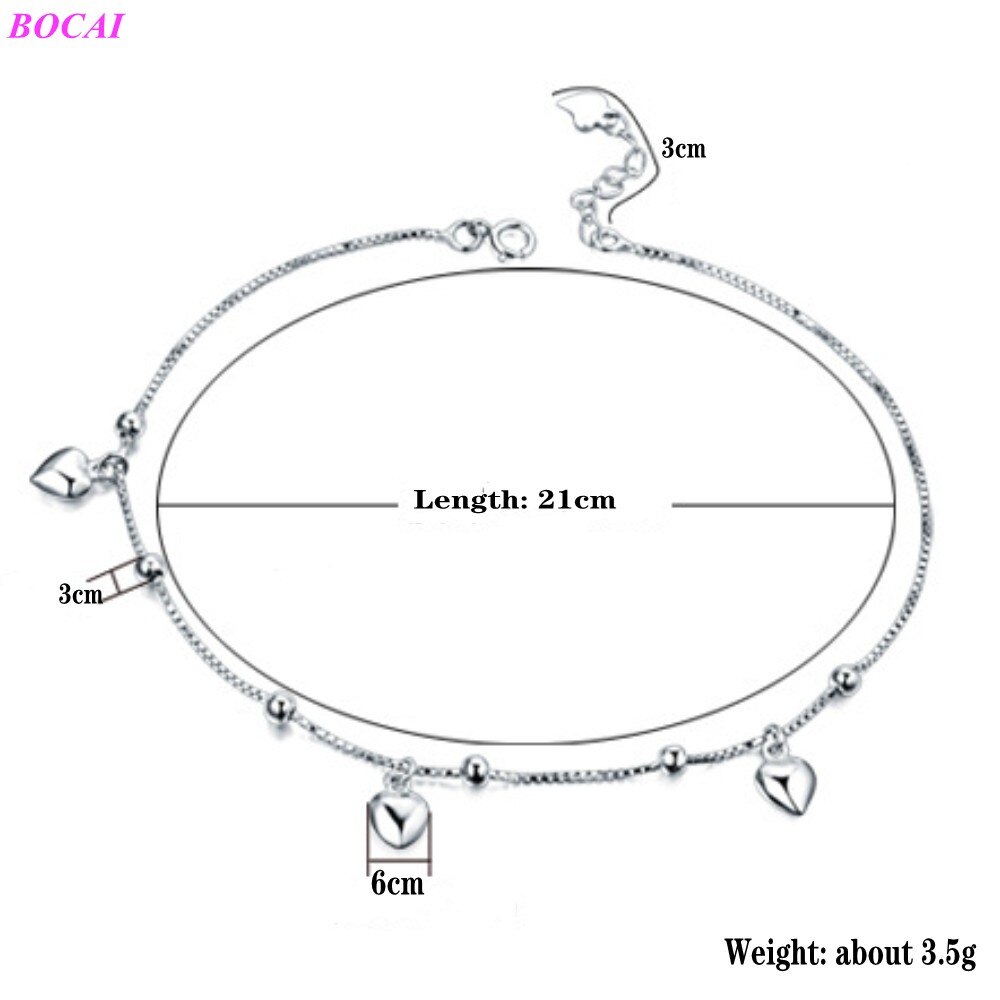 Bocai  s925 sterling zilveren enkelbandje ketting voor dames, eenvoudige liefdesbalvoet enkelbandje ketting, lovers 925 zilveren sieraden