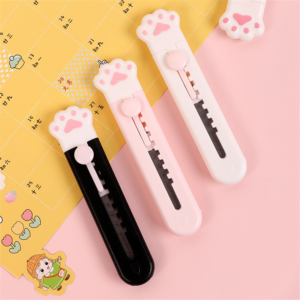 1/3pcs Cute Cat Paw Utility Knife Kawaii Mini Portalble Utility Knife Cutter Letter Envelope Opener Knife School Office Supplies: 3pcs mixed