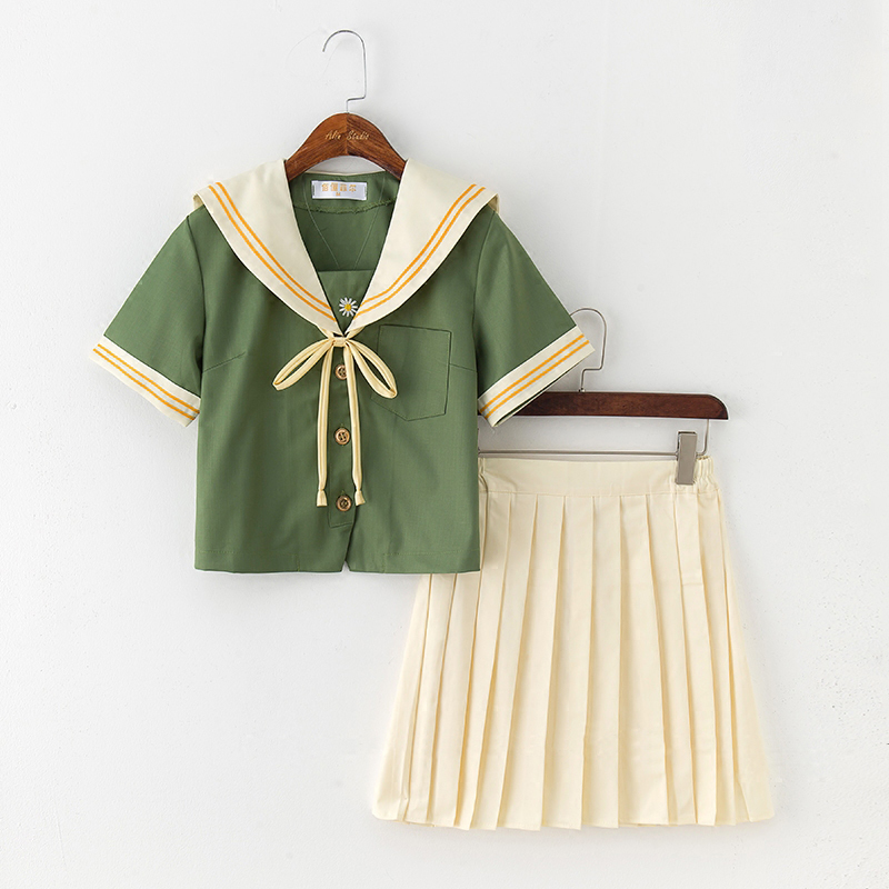 SchöNe Mädchen Grün Schuluniform Lolita Seemann Kleid Japanischen Koreanischen Studenten Bühne Leistung Seemann Uniformen: kurz Ärmel einstellen / L