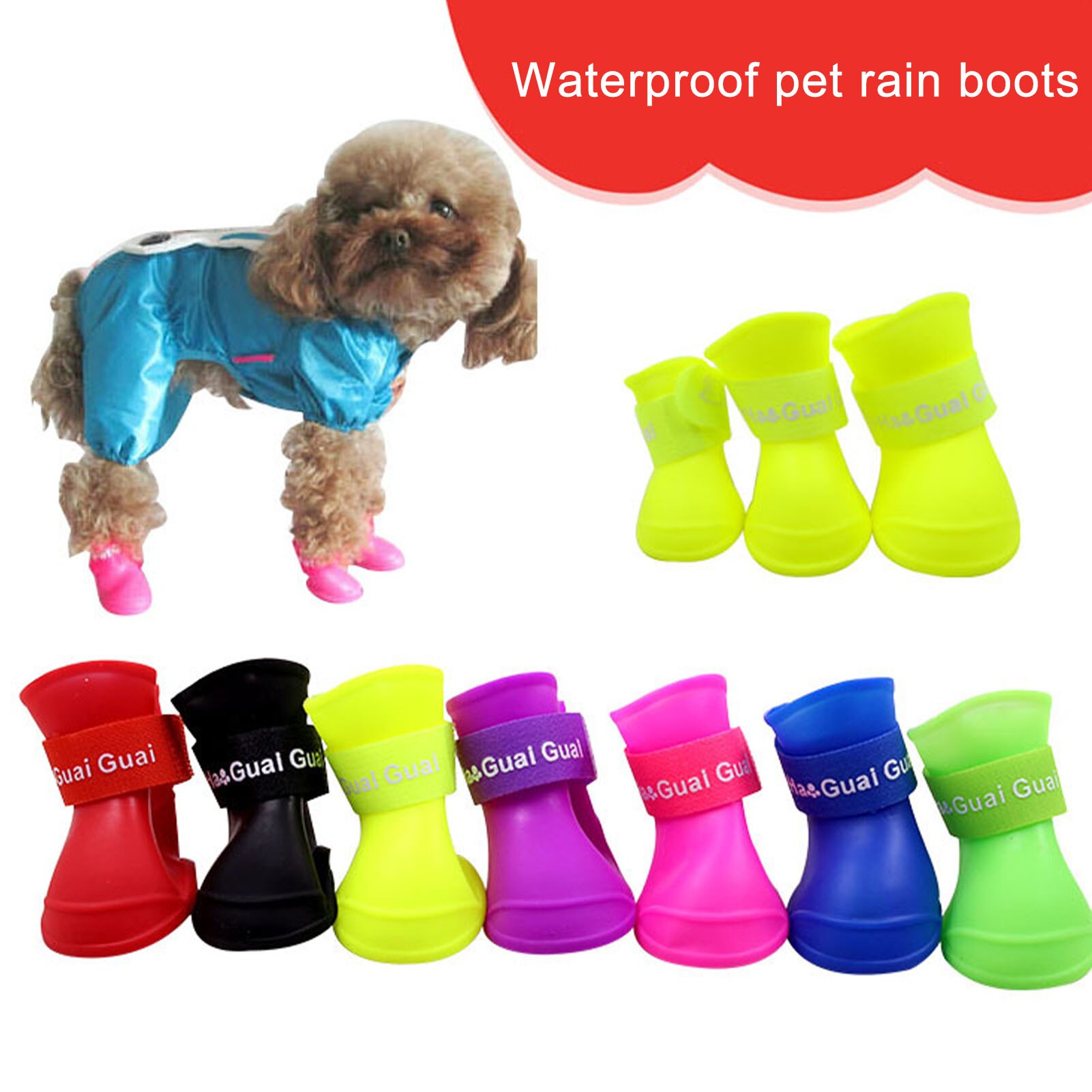 Zapatos impermeables para mascotas, Botas de lluvia antideslizantes a prueba de suciedad para perros pequeños, gatos, cachorros, 4 Uds., , ,