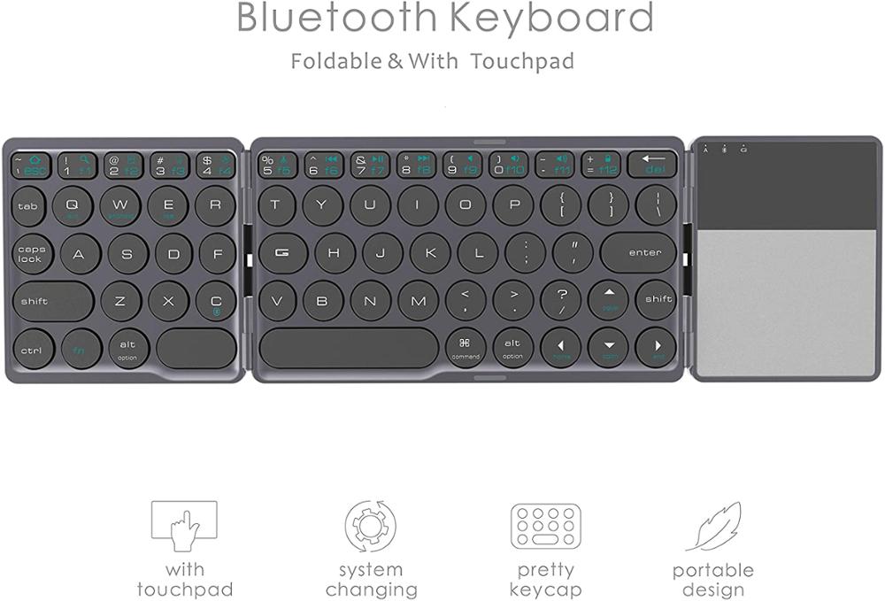 Clavier Bluetooth Ultra-fin pliable à touches rondes, Portable sans fil pour iOS/Android/Windows/tablette