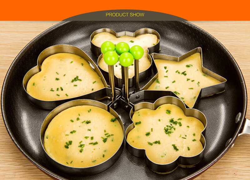 5 stil omelet form pandekage form rustfrit stål stegt æg shaper stegeæg madlavningsværktøj køkken tilbehør gadget q.