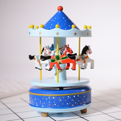 Merry Go Round Music Box Geometric Baby Room Decoration Unisex Wooden Christmas Horse Carousel MusicBox birthday ado: E