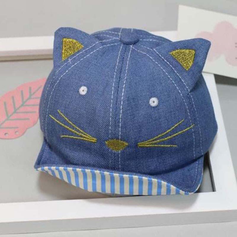 Denim Cotton Baby Cap Ears Beard Cartoon Cat Baseball Cap Summer Autumn Embroidery Cowboy Kids Boys Girls Sun Hat