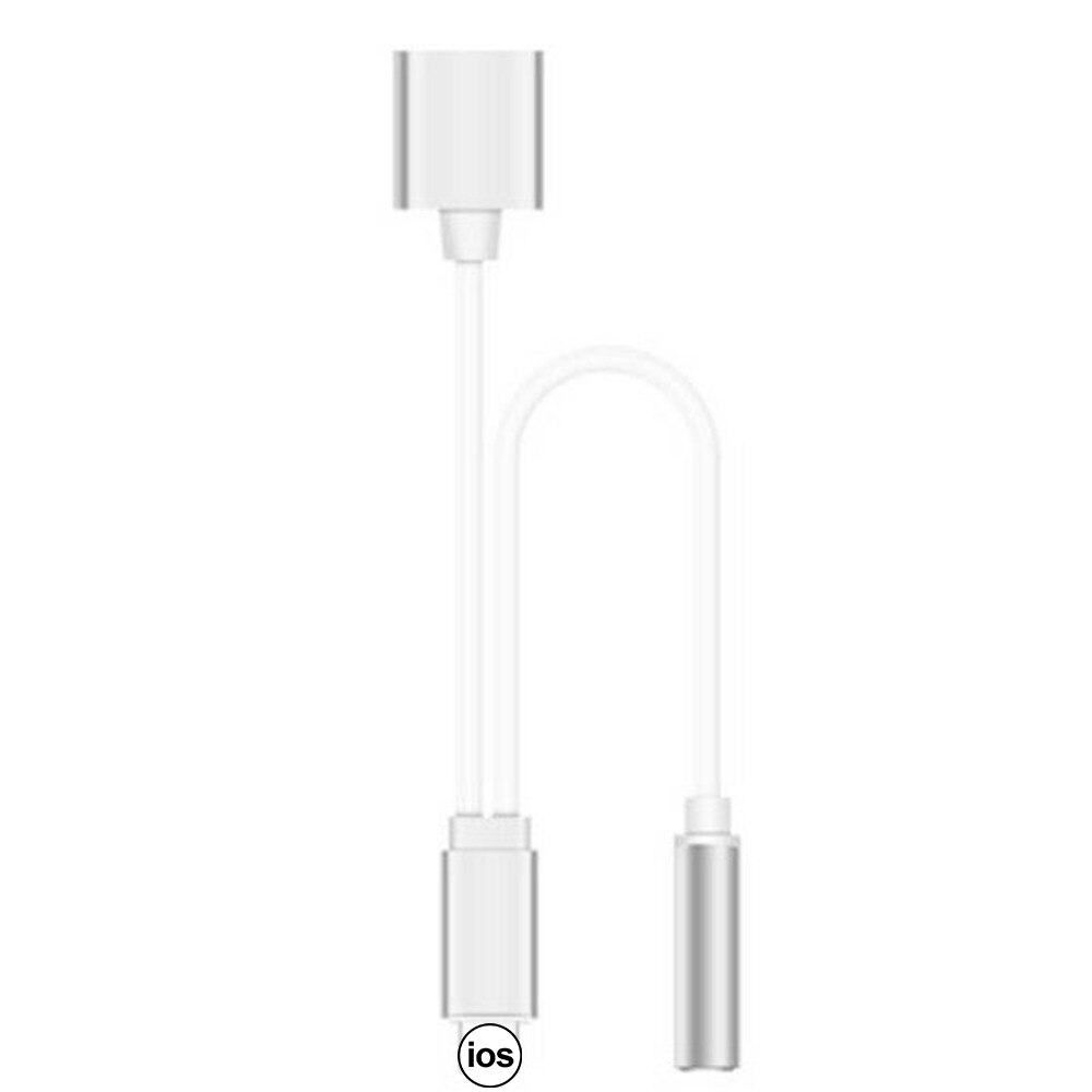 2 In 1 Draagbare Hoofdtelefoon Jack 3.5Mm Audio Jack Kabel Adapter Oplader Voor Iphone 7/8/X Hoofdtelefoon Opladen Muziek Call: silver