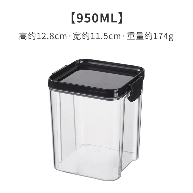 Food Storage Container Kitchen Gadgets Storage Refrigerator Box Multigrain Storage Tank Transparent Sealed Cans 700/950/1300ML: 950ml-black