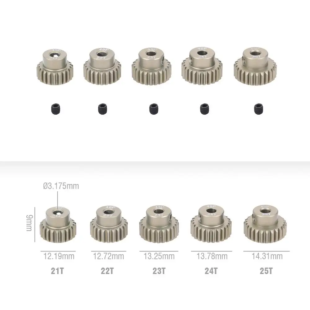 SURPASS HOBBY 5PCS 32DP 48DP 64DP M0.6 M0.8 Motor Gear Metal Pinion 12T-50T for 1/10 1/12 RC Car 3.175mm Shaft Motor 540 3650: Light Grey