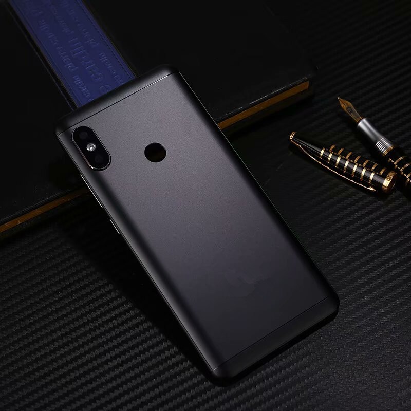 Carcasa Original para Xiaomi Redmi Note 5 / Note5 Pro, cubierta de batería de Metal para reparación, reemplazo de la carcasa trasera de la puerta trasera + logotipo de la Cámara de botón: Black