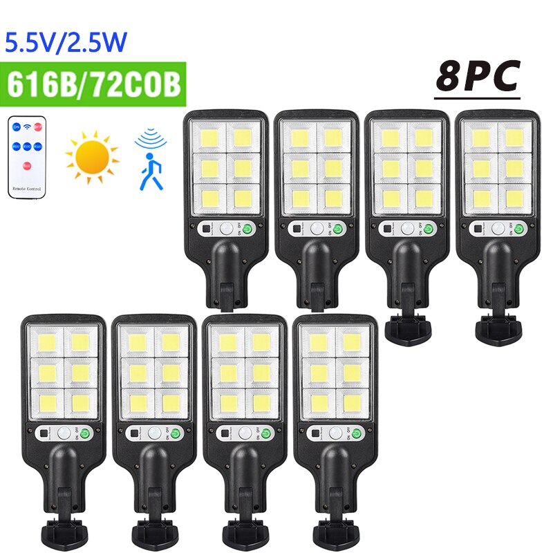 Solar Led Straatverlichting Outdoor Solar Lamp Cob Waterdichte Motion Sensor Beveiliging Verlichting Met Afstandsbediening Voor Huis Tuin Patio Path