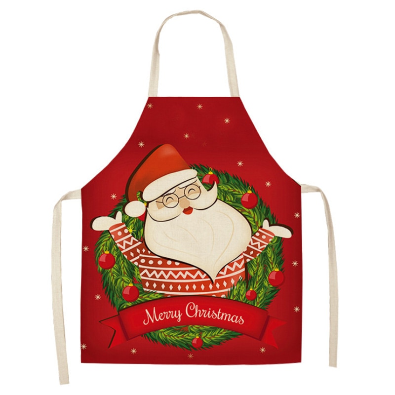 Tablier de noël pour adultes | Motif de père noël, joyeux noël pour enfants, bavoir en coton et en lin, accessoire de cuisine, outils de nettoyage pour la maison