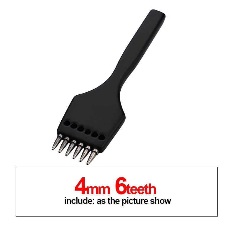 2/4/6 tenner lær hull hull hull stansing spiker svart rad hånd perforert rund søm kuttet lær stanseverktøy: 4mm 6t