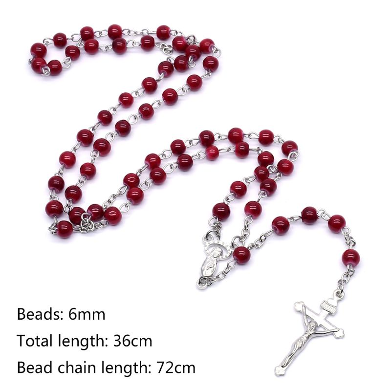 6mm Rozenkrans Glazen Kralen Jezus Kruis Hanger Ketting Charme Ketting Sieraden Christus E5BB