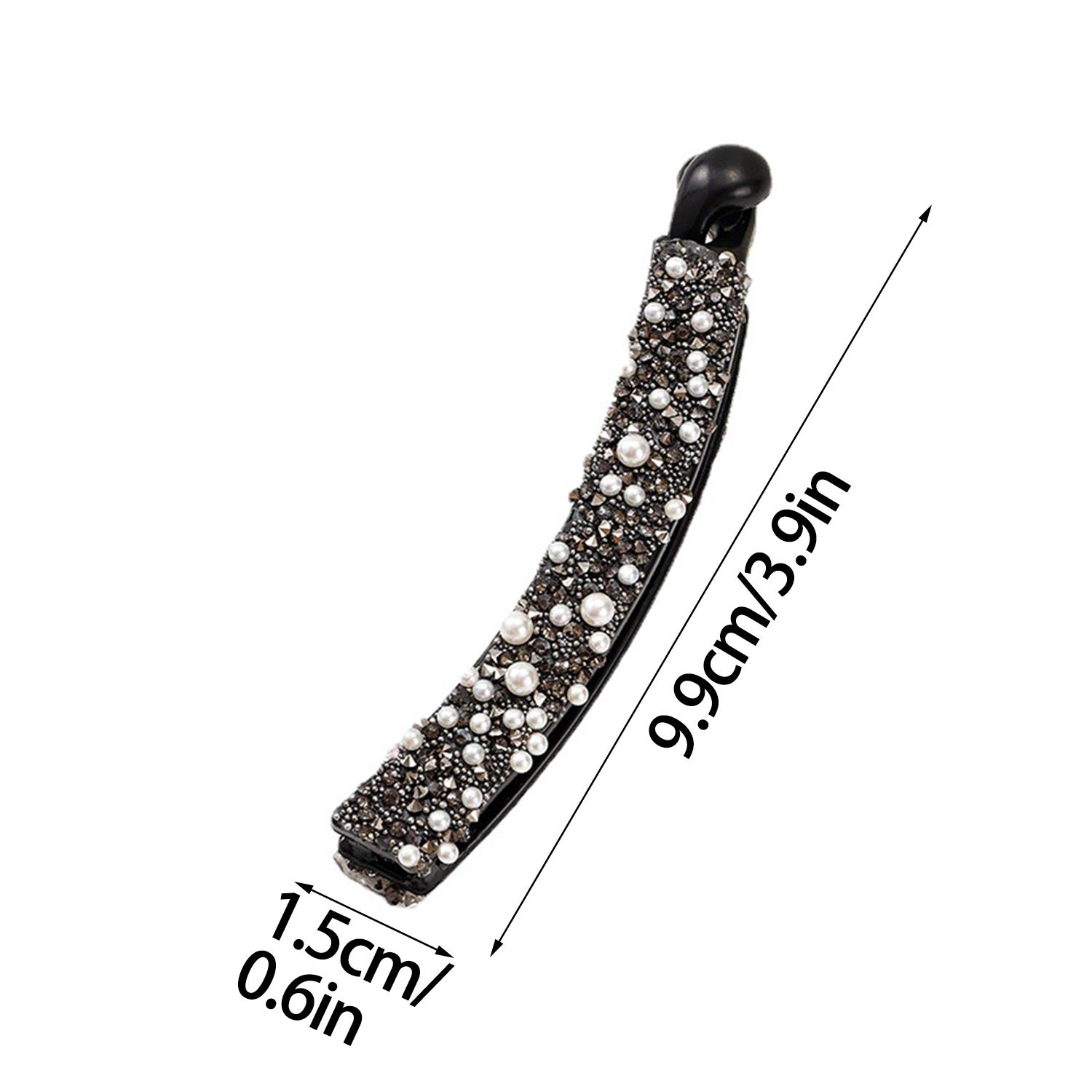 Clip de pelo de plátano con diamantes de imitación completos para mujer, soporte acrílico fuerte, horquilla de perla, pasadores, tocado de ,