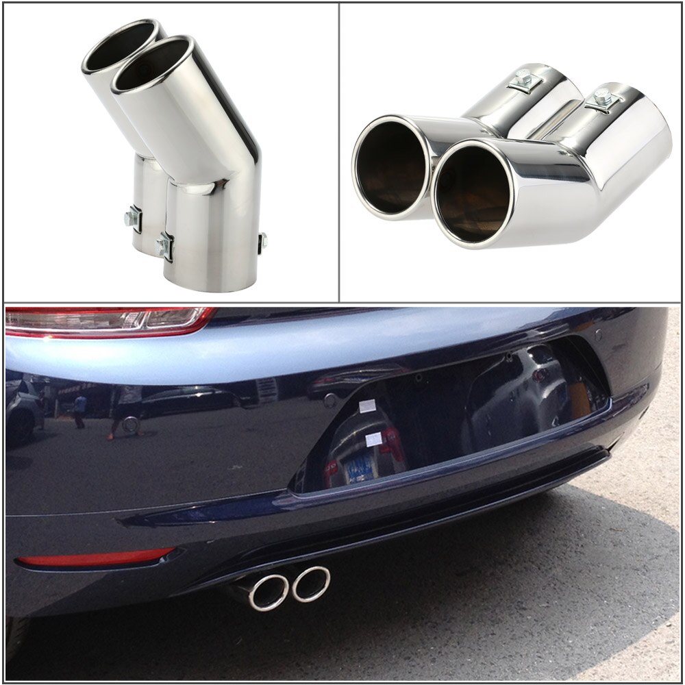 Car Tail Pipes Replacement Car Style Dual Pipe Stainless Steel Exhaust Tail Pipes Muffler Tips for VW Golf 4 Bora Jetta