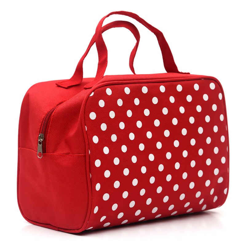 HOBBAGGO Sminkväska - Kosmetikfodral med Dragkedja - 25x20x12cm - Prickigt Mönster: Röd