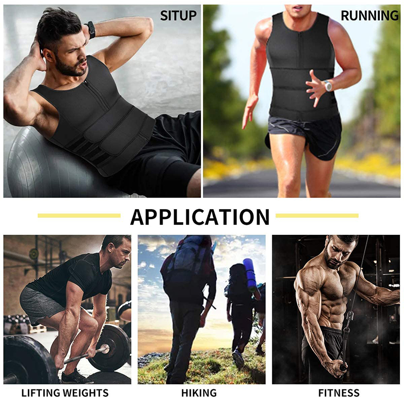 Neoprenowy męski czopiarki Sweat, kamizelka dla mężczyzn gorset Waist Trainer Vest regulowane urządzenie do modelowania sylwetki treningu z podwójny zamek błyskawiczny na kombinezon do sauny
