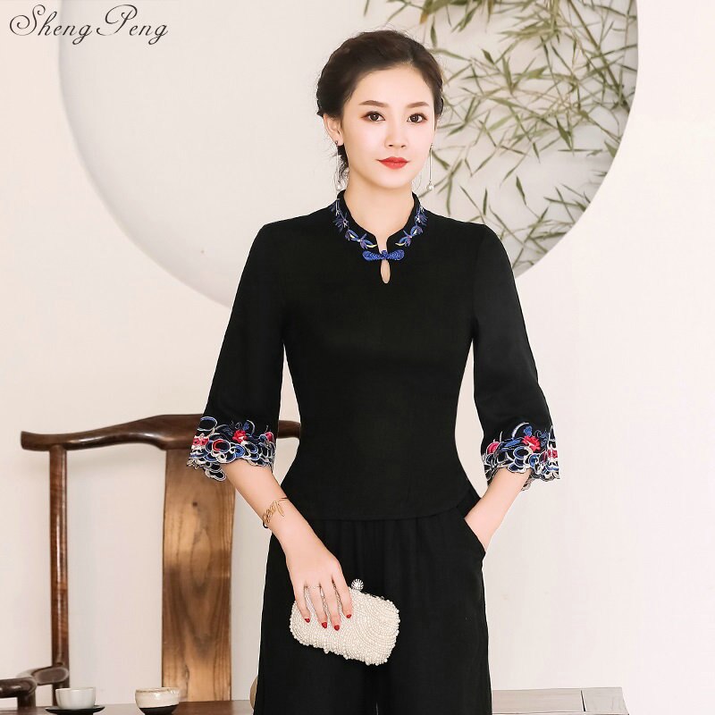 Vêtements traditionnels chinois pour femmes, haut cheongsam, col mandarin, hauts et chemisiers pour femmes, vêtements orientaux en chine  v1604