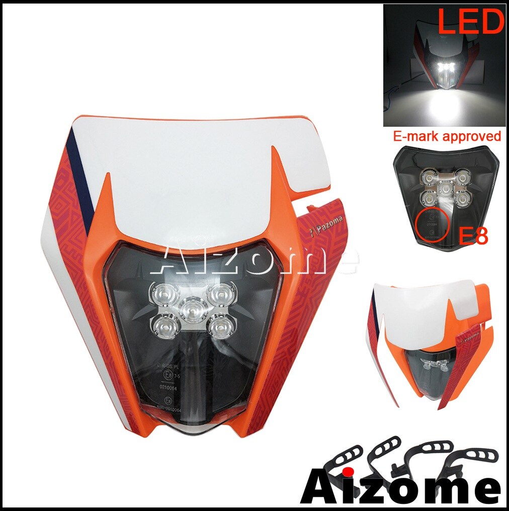 Feu avant Orange à LED E8, éclairage d'endurance pour Honda, Suzuki, Yamaha EXC, SX, XCW, CRF, XR, WR, Six jours