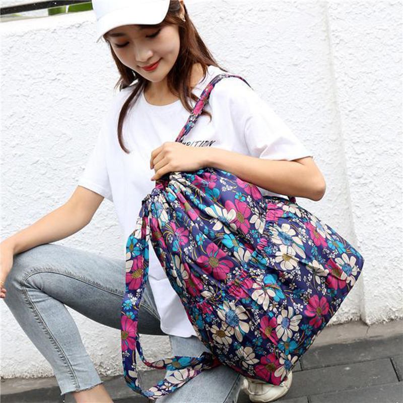 Vinatge Drawstring Backpacks Women Large Capacity Flower Ethnic Style Waterproof Nylon Rucksack Shoulders Backpacks