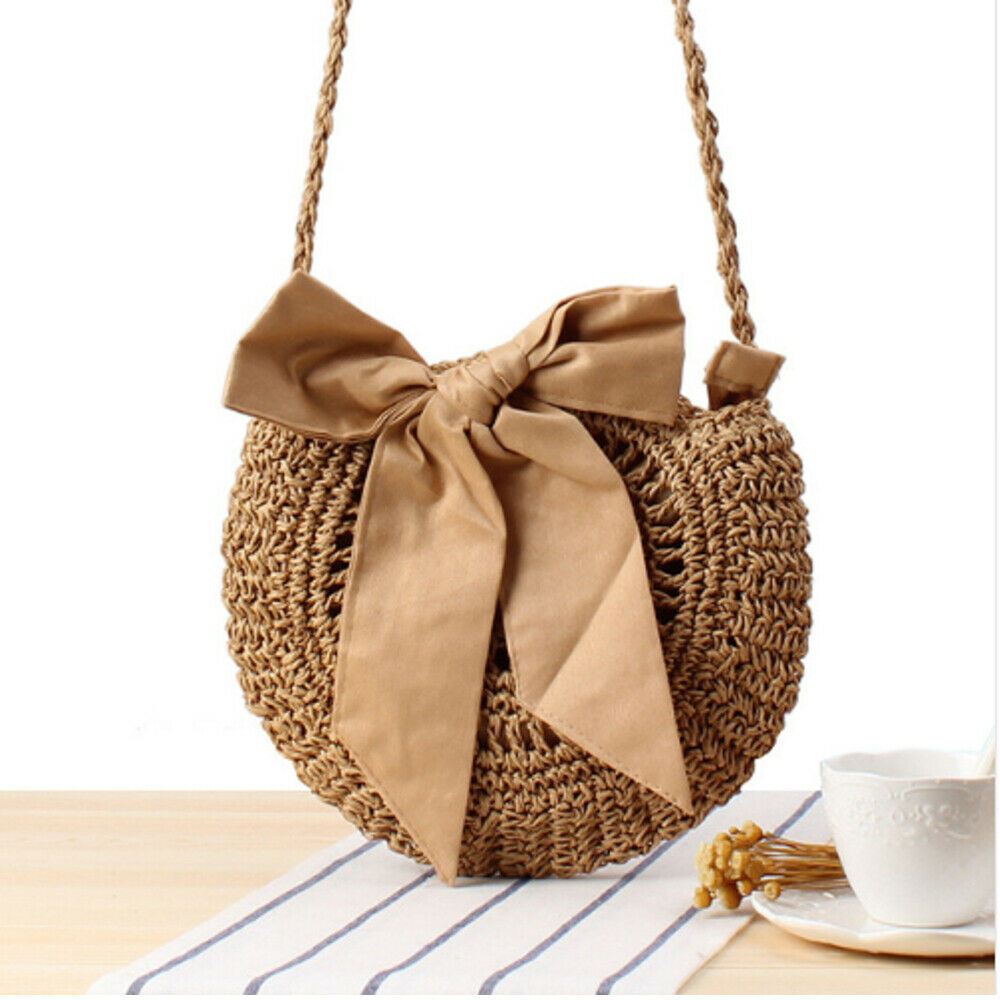 Women Bag Handmader Rattan Straw Bag For Woven Round Handbag Lovely Crossbody Summer Travel Beach Bag
