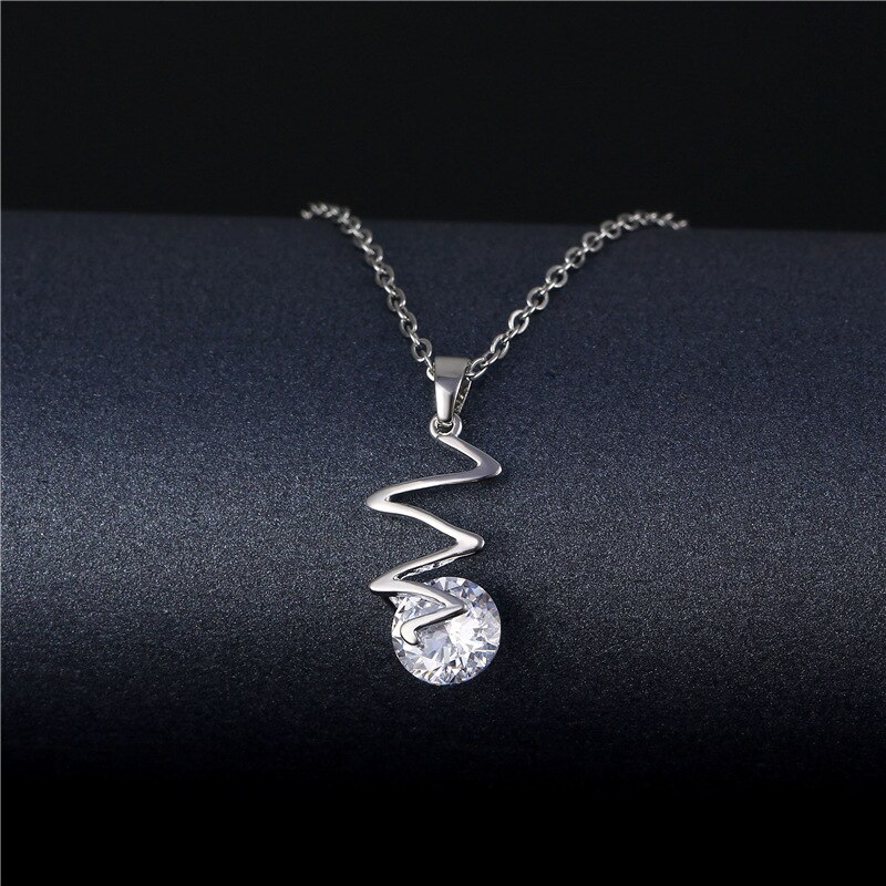 Chic Vrouwen Zomer Sea Wave Hanger Ketting Elegante Rvs Ketting Zirconia Ketting Femme Strand Sieraden: Default Title