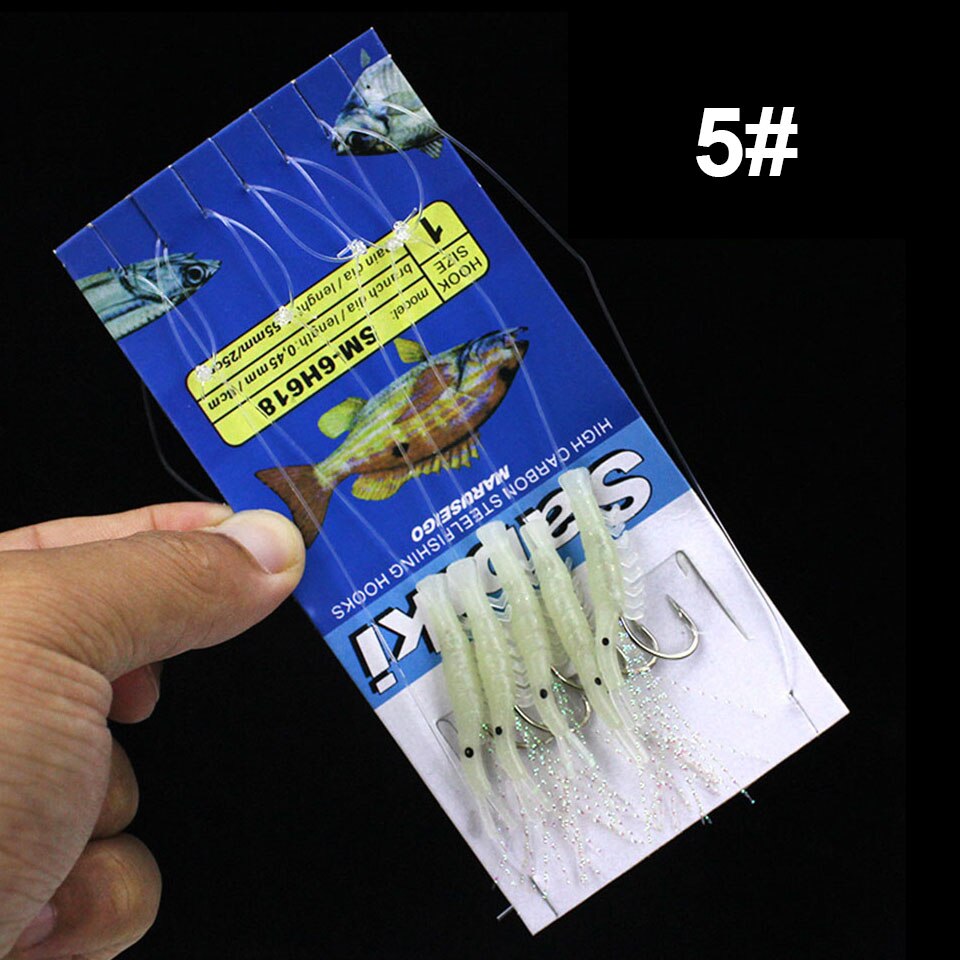 Gå fisk 5 stk/sæt lysende reje krog fiskeri lokke sabiki rigs med 5 kroge fiske flasher agn rigs bløde lokke fiske kroge: 5