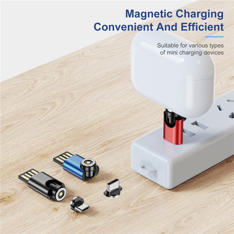 USLION 540 Rotation Mini USB Converter Magnetic Charger For iPhone 11 13 Huawei Xiaomi Samsung Mobile Phone Universal Charging