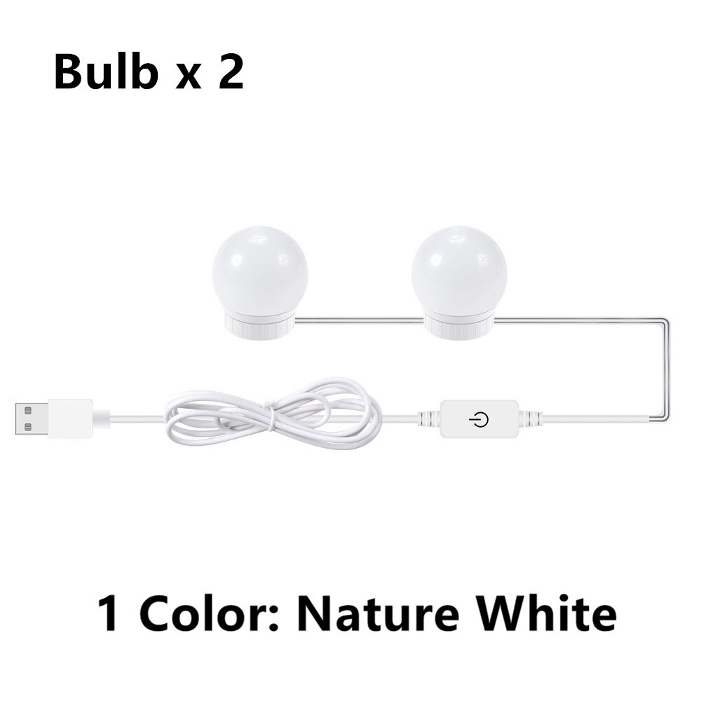 Ampoule USB pour miroir de maquillage, lampes de vanité Hollywood, applique murale à intensité réglable, Kit d'ampoules 2 6 10 14 pour coiffeuse: 2pcs nature