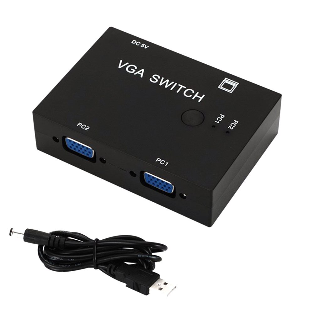2 port tilbehør metal lcd tv manuel splitter med kabel vga switch kvm video deleboks sort bredskærm til pc skærm