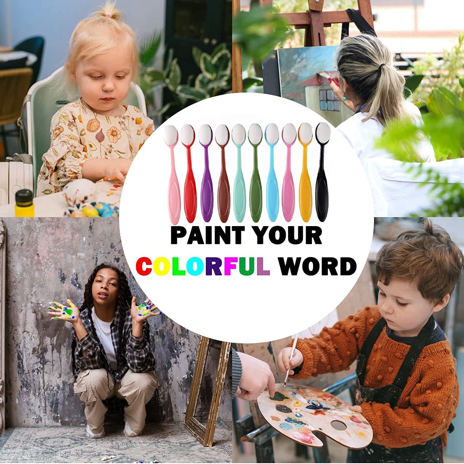 10pcs Craft Ink Blending Brush Colorful Painting Brush Dyes Blender Soft Bristle Brush for Artist Makeup Stamp Drawing Stencil