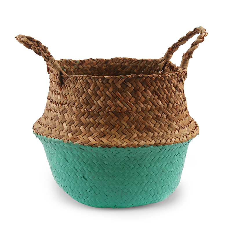 14 Colors Panier Osier Foldable Handmade Storage Basket Wicker Rattan Seagrass Straw Flower Pot Laundry Basket Cestas Mimbre: pinkgreen