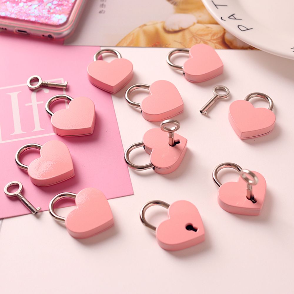 Candado con forma de corazón de estilo antiguo, candado Vintage, candado rosa, romántico, diario encantador, candado con llave