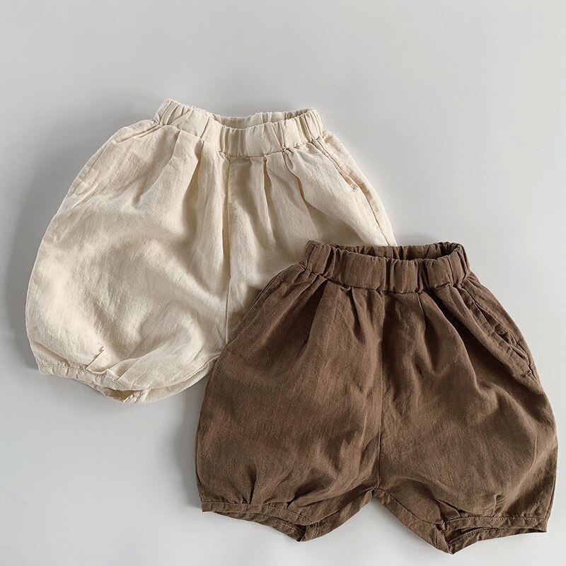 2022 Frühling Kinder lässig kurze Hose Baby Baumwolle Leinen- kurze Hose niedlich Jungen Pp Hose fest Kinder kurze Hose Mädchen lose kurze Hose