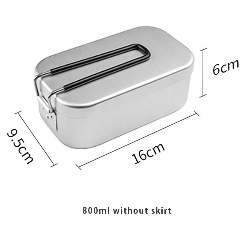 Lunchbox Draagbare Aluminium Camping Servies Outdoor Gear Voor Reizen Keuken Kookgerei Pot Wandelen Apparatuur Koken Set Levert: 800ml no skirt 1pc