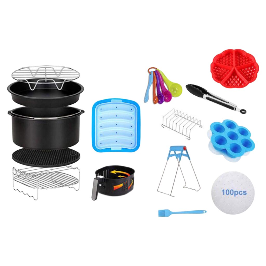 8 Inch Air Fryer Accs BPA Free Pizza Pan Cupcake Molds Food Tongs, 14