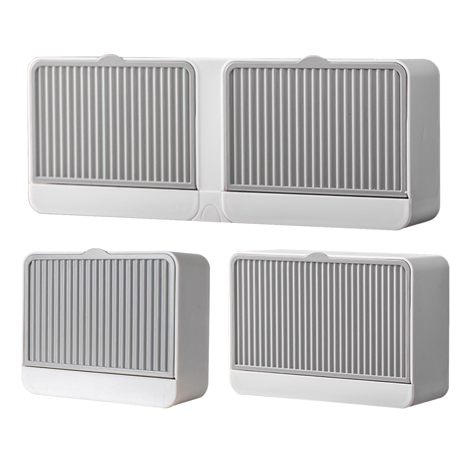 Wall Mounted Soap Box With Lid Single / Double Grids Soap Draining Rack Bathroom Soap Holder Container