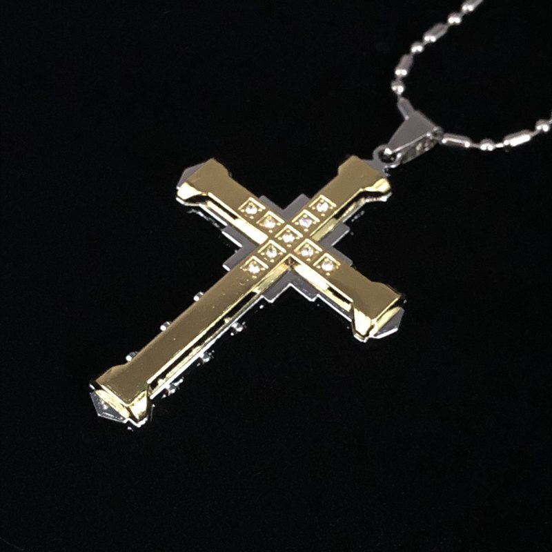 Cross Necklace For Men Jesus Crystal Cross Pendant Necklace Black Silver Color Stainless Steel Necklace Jewelry