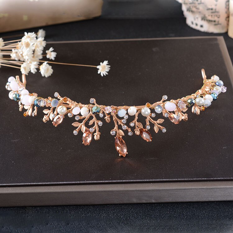 Conjunto de joias nupcial de ouro barroco, acessório de cabelo, para casamento, conjunto de colares, diadema de strass