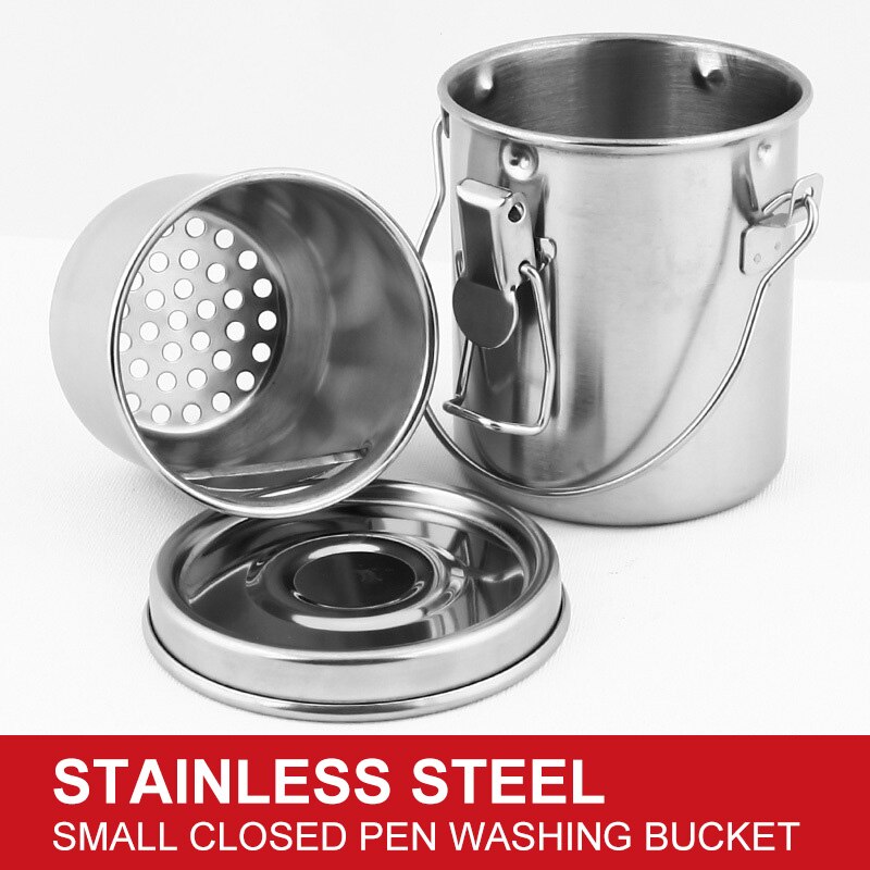 Penselenbakje Kleine Roestvrijstalen Pen Wasmachine Draagbare Olieverfschilderij Pen Wassen Vat Verzegelde Pen Wassen Emmer