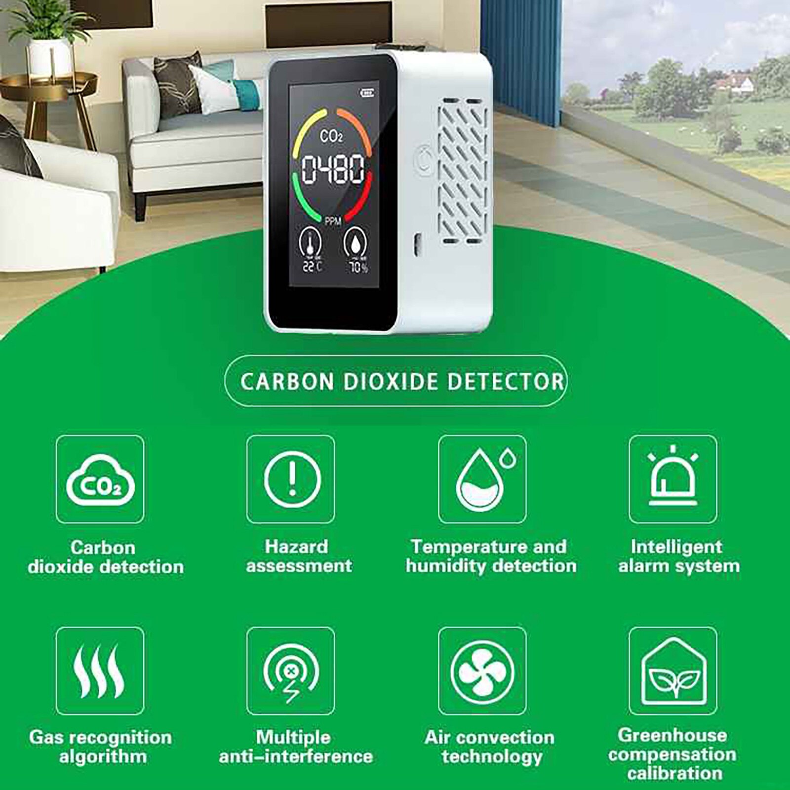 USB Rechargeable CO2 Meter Air Monitor Carbon Dioxide Sensor TVOC Detector Concentration Temperature Humidity Testing