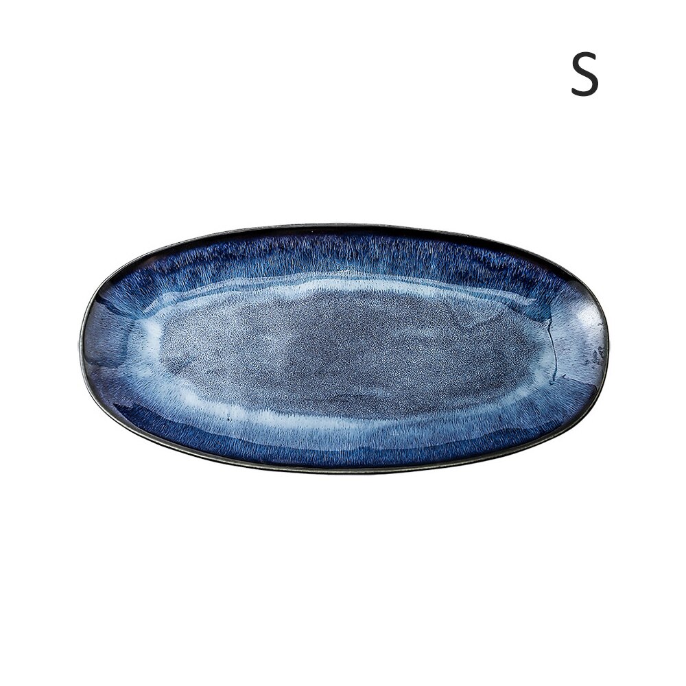 Japanse Stijl Oven Change Cat Eye Blauwe Vis Plaat Huishouden Gestoomde Vis Plaat Grote Glazuur Kleur Sushi Plaat Servies: 01