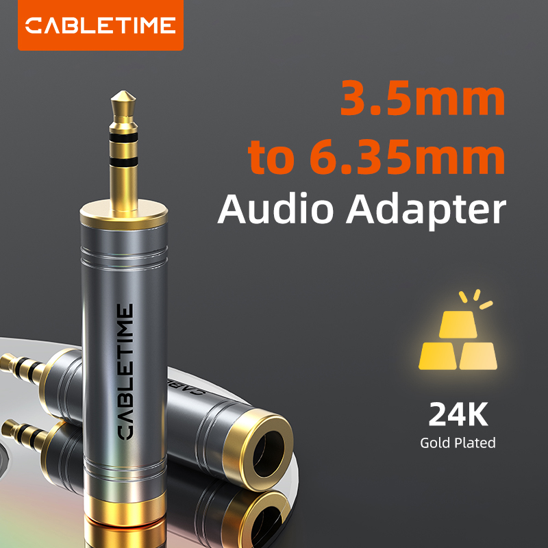 CABLETIME Jack 3,5 mm a 6,35 mm Micrófono Enchufe de audio para amplificador Altavoz Cable auxiliar Conector de 3,5 mm Aux a 6,35 mm Adaptador eléctrico