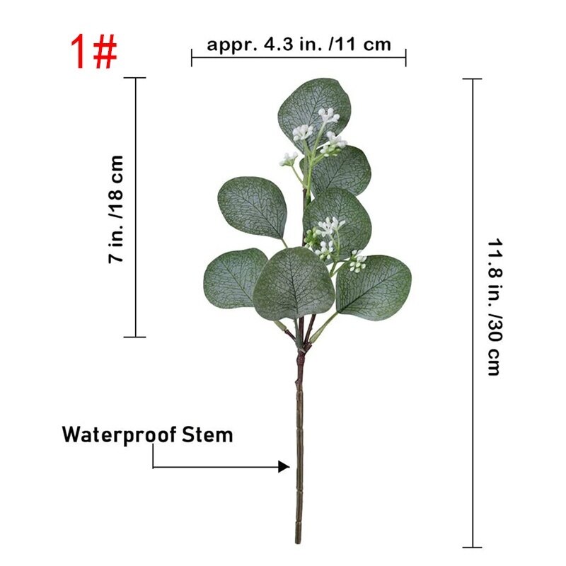 5 stk kunstige eukalyptusblade kunstige planter til blomsterbuketter stængler eucalipto grene bryllupsdekoration boligindretning: Wt46302 / 3 stk